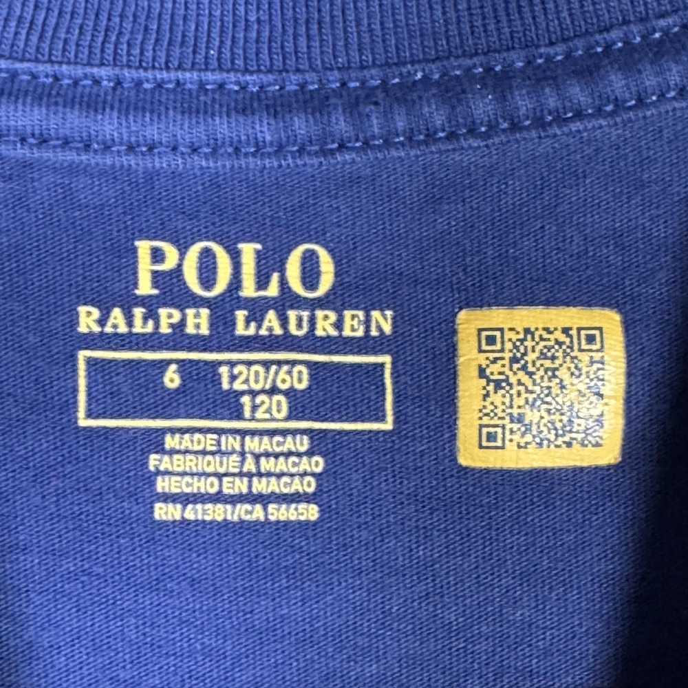Polo Ralph Lauren Shirt Kids 6‎ Blue P Logo Graphic Tee Casual Varsity T-Shirt - Picture 2 of 6